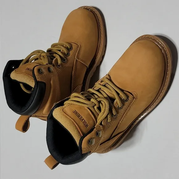 WOLVERINE LEATHER WATERPROOF STEEL TOE MUSTARD LACE-UP FLOORHAND WORK BOOTS 5.5W