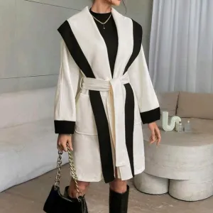 Women Color Block Splice Minimalist Long Sleeve Jacket, Casual Leisure
