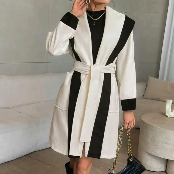 Women Color Block Splice Minimalist Long Sleeve Jacket, Casual Leisure
