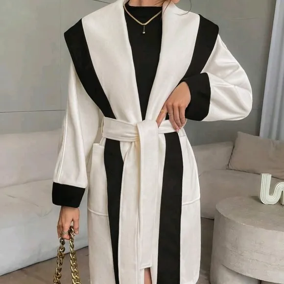 Women Color Block Splice Minimalist Long Sleeve Jacket, Casual Leisure