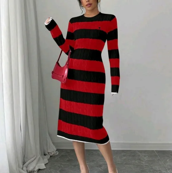 Women Elegant Long Sleeve Knit Dress, Minimalist Fashion Casual Everyday