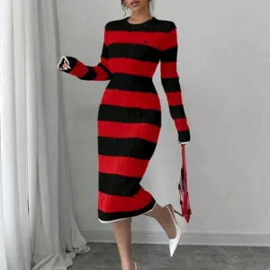 Women Elegant Long Sleeve Knit Dress, Minimalist Fashion Casual Everyday