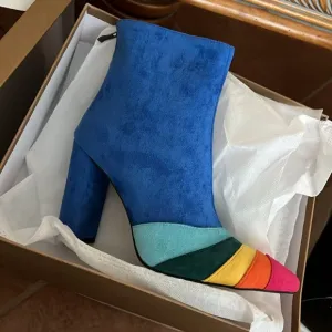 Women Fashion Chunky Block Heel Pointed Toe Ankle Short Booties Side Zipper