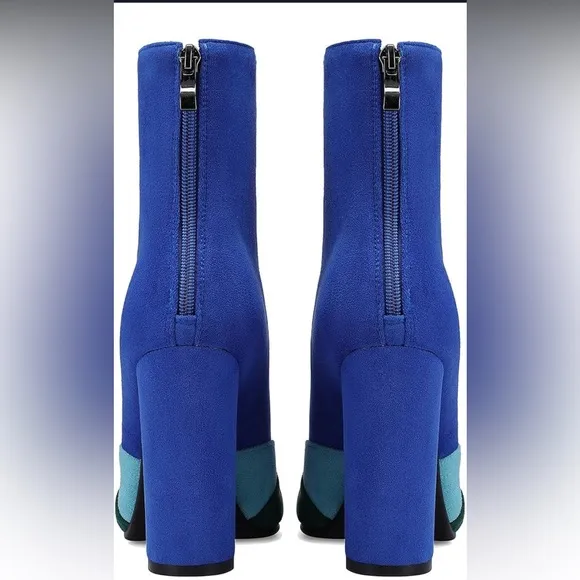 Women Fashion Chunky Block Heel Pointed Toe Ankle Short Booties Side Zipper