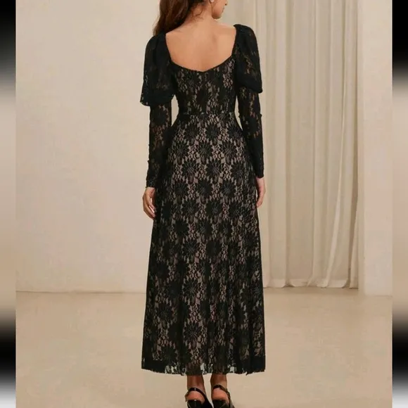 Women Lace Long Sleeve Dress, Casual Minimalist Style For Daily Wear