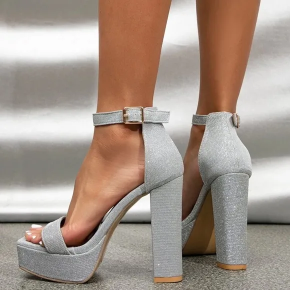 Women Minimalist Chunky Heeled Ankle Strap Sandals, Glamorous Heeled Sandals
