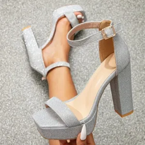 Women Minimalist Chunky Heeled Ankle Strap Sandals, Glamorous Heeled Sandals