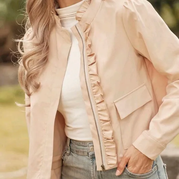 Women Plain Color Minimalist Casual Jacket, Everyday Wear