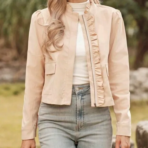 Women Plain Color Minimalist Casual Jacket, Everyday Wear