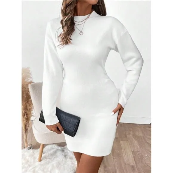 Women Plain Simple Long Sleeve Minimalist Casual Dress