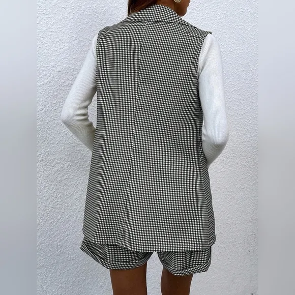 Women Sleeveless Plaid Minimalist Daily Suit Sets