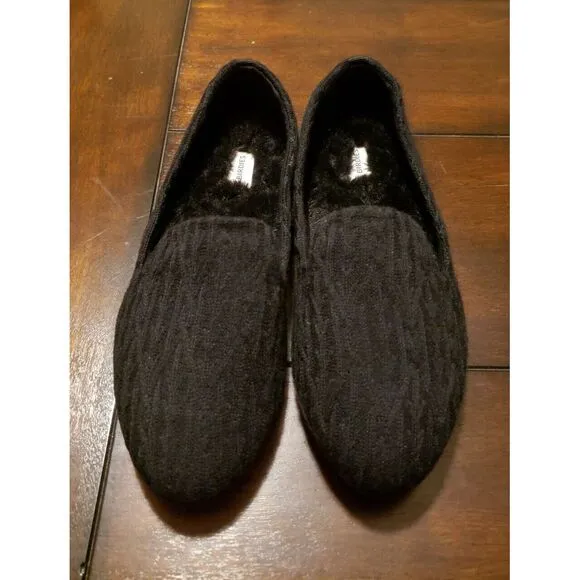 Women's Birdies Faux Fur Lined Starling Cable Knit Shoes Slippers Size 6.5 Black