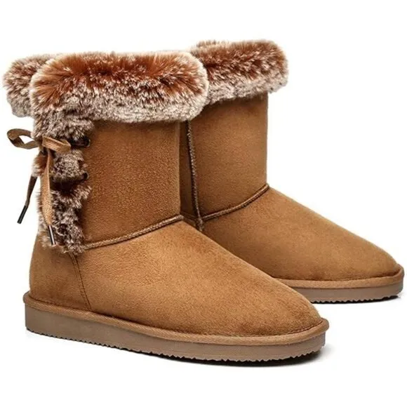 Women's Classic Mid-Calf Warm Shoes Fur Lined Winter Snow Anti-Slip Boots