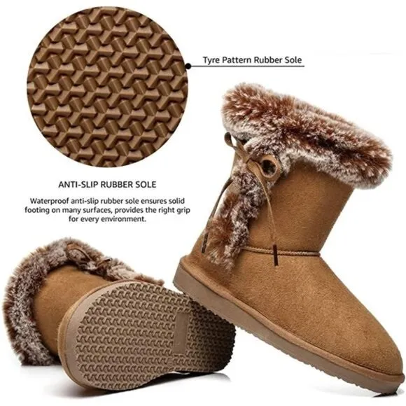Women's Classic Mid-Calf Warm Shoes Fur Lined Winter Snow Anti-Slip Boots