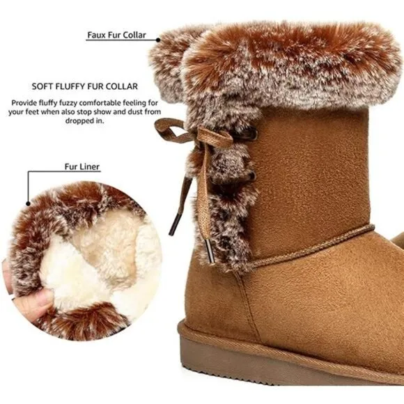 Women's Classic Mid-Calf Warm Shoes Fur Lined Winter Snow Anti-Slip Boots