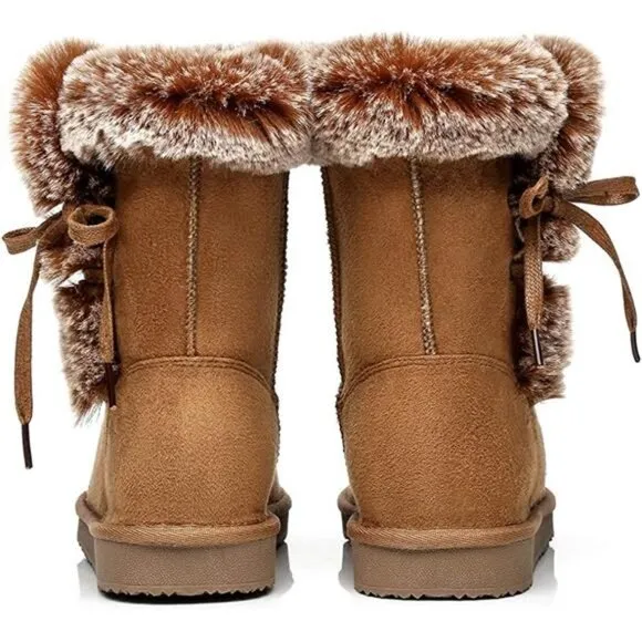 Women's Classic Mid-Calf Warm Shoes Fur Lined Winter Snow Anti-Slip Boots