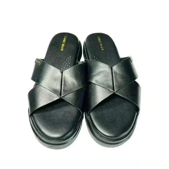 WOMEN’S COLE HAAN BLACK LEATHER SLIDE SANDALS SIZE 8 VERY GOOD QUALITY LEATHER