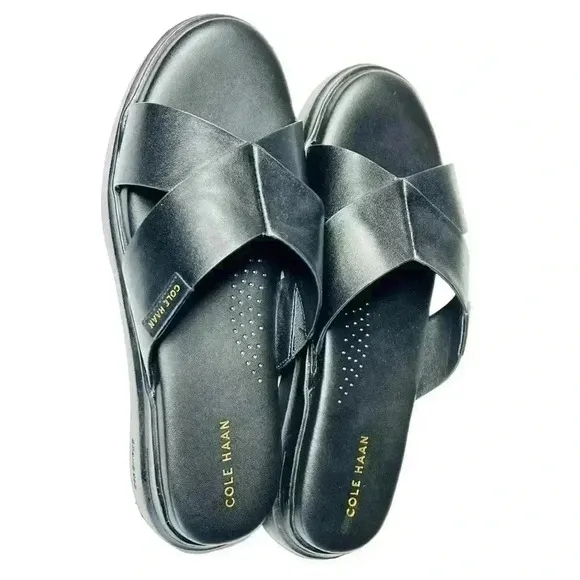 WOMEN’S COLE HAAN BLACK LEATHER SLIDE SANDALS SIZE 8 VERY GOOD QUALITY LEATHER