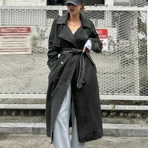 Women's Front Button Long Sleeve Pocket Minimalist Long Denim Jacket