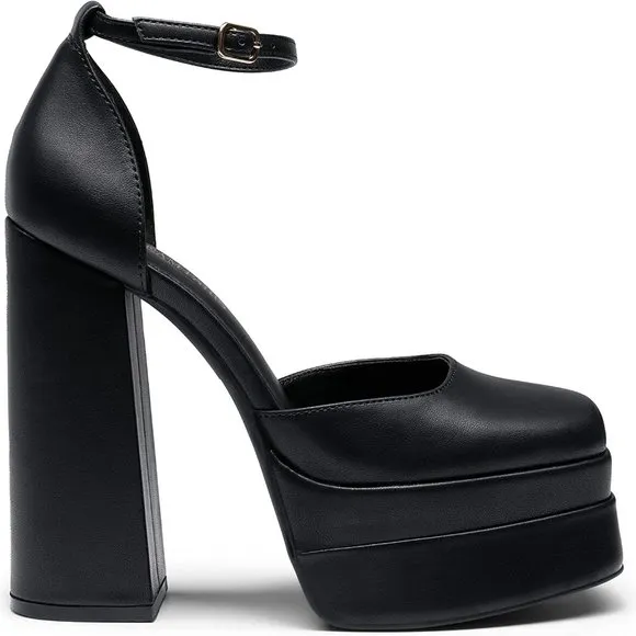 Women’s High Chunky Platform Closed Toe Block Heels Square Toe Ankle Strap Dres
