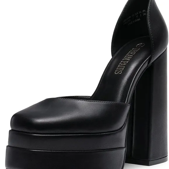 Women’s High Chunky Platform Closed Toe Block Heels Square Toe Ankle Strap Dres