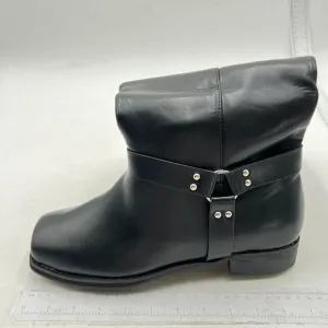 Women's Knee High Boots Square Toe Low Chunky Boots Buckles Riding Boots Black