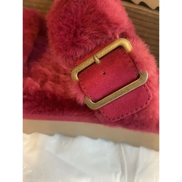 Women's Koolaburra By UGG Soft Fluffy‎ Maroon Furr Ah Sandals-Size 12-Rare Find