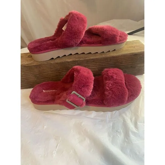 Women's Koolaburra By UGG Soft Fluffy‎ Maroon Furr Ah Sandals-Size 12-Rare Find