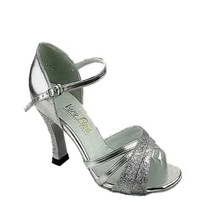 WOMEN'S LATIN DANCE SHOES BUNDLE W/ HEEL PROTECTORS,COLOR SILVER, SIZE:8