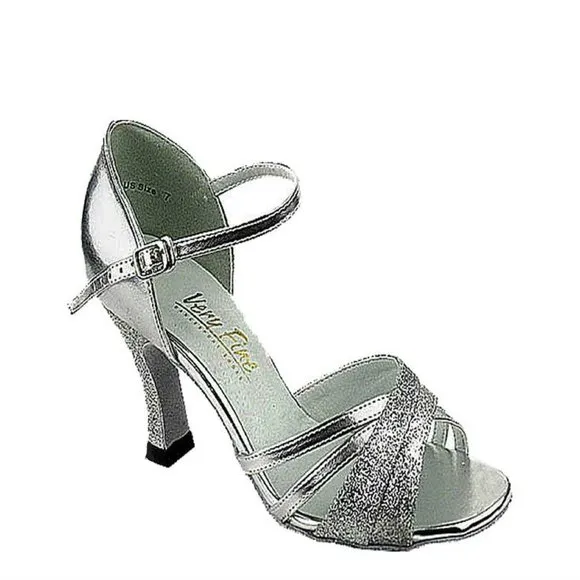 WOMEN'S LATIN DANCE SHOES BUNDLE W/ HEEL PROTECTORS,COLOR SILVER, SIZE:8