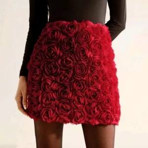 Women's Luxury 3D Rose Flower Decor Skirt