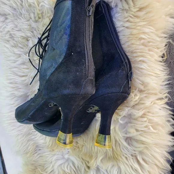 Women's Peep Toe Suede Mesh Ankle Boots Laceup zip Heels sz 10