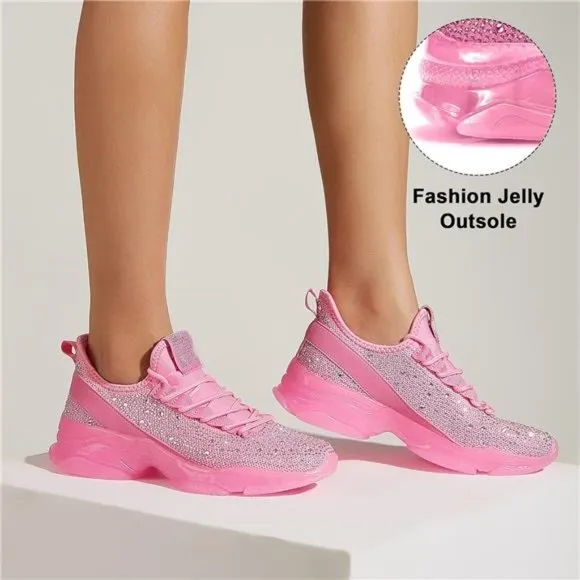 Women's Rhinestone Mesh Slip On Walking Shoes Breathable Spakle Glitter Sneaker