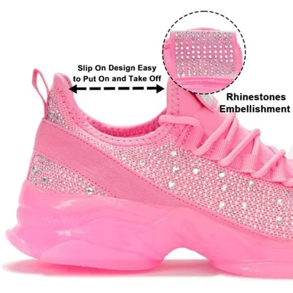 Women's Rhinestone Mesh Slip On Walking Shoes Breathable Spakle Glitter Sneaker