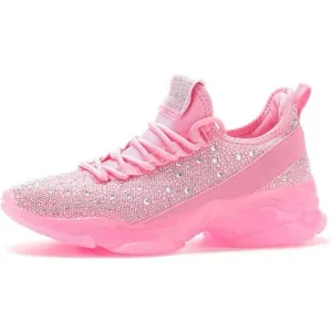 Women's Rhinestone Mesh Slip On Walking Shoes Breathable Spakle Glitter Sneaker