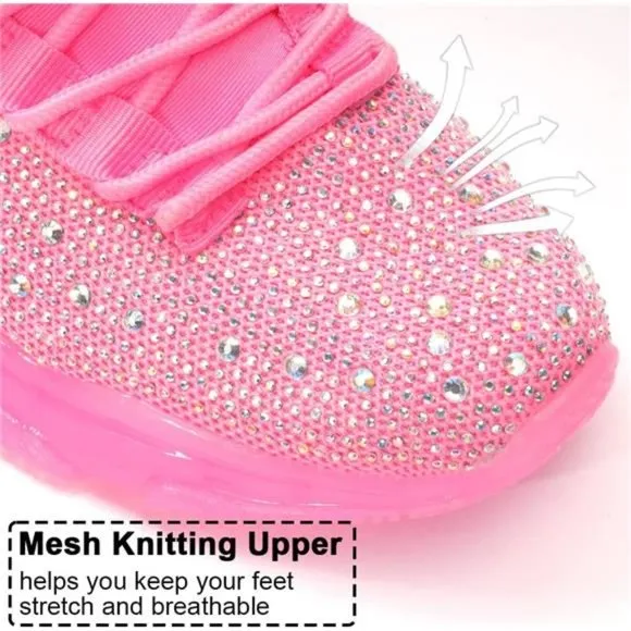 Women's Rhinestone Mesh Slip On Walking Shoes Breathable Spakle Glitter Sneaker