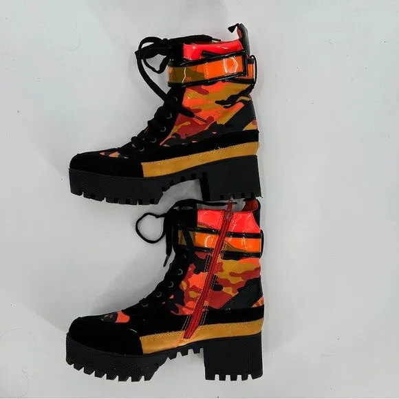 Women’s Rouge Helium Orange Black Camo Combat Boots size 7.5