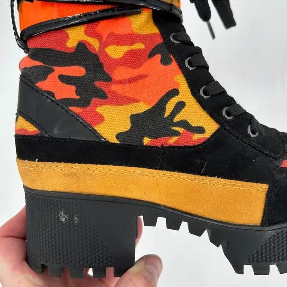 Women’s Rouge Helium Orange Black Camo Combat Boots size 7.5