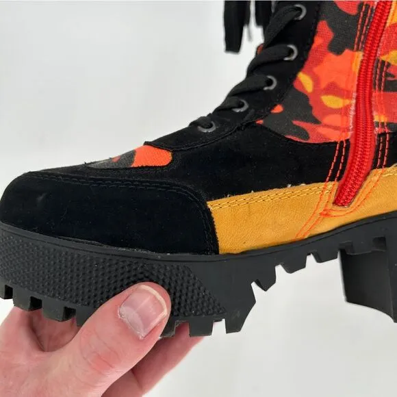 Women’s Rouge Helium Orange Black Camo Combat Boots size 7.5