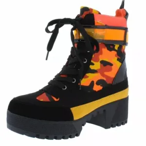 Women’s Rouge Helium Orange Black Camo Combat Boots size 7.5