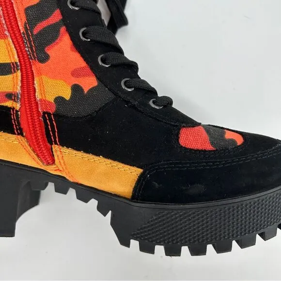 Women’s Rouge Helium Orange Black Camo Combat Boots size 7.5