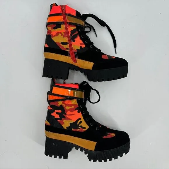 Women’s Rouge Helium Orange Black Camo Combat Boots size 7.5