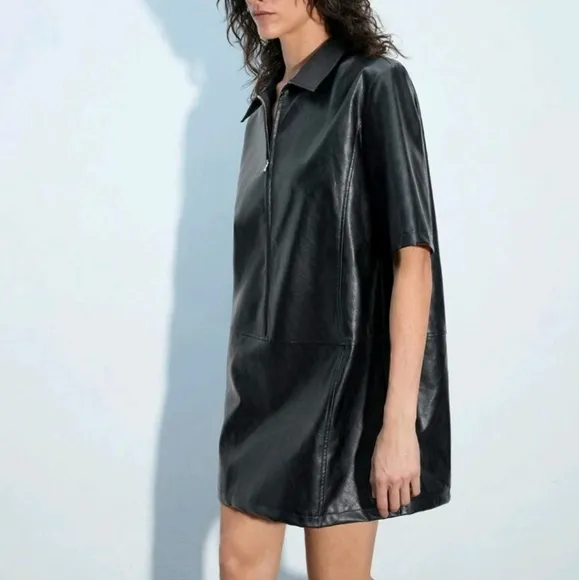 Women's Short Sleeve Zipper Casual Mini Dress, Minimalist Fashion For Everyday