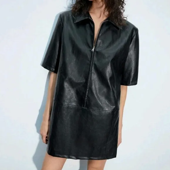 Women's Short Sleeve Zipper Casual Mini Dress, Minimalist Fashion For Everyday