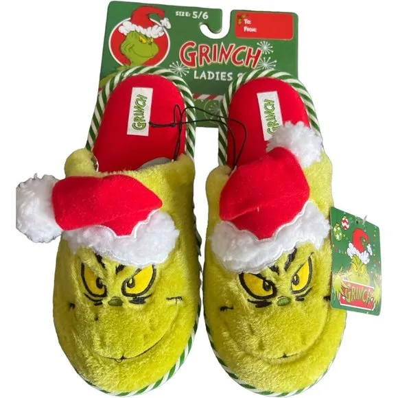 Women’s Slippers size S 5/6 GRINCH Green/ Red