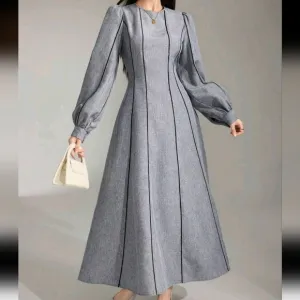 Women's Solid Color Casual Arabic-Style Dress, Minimalist Fashion