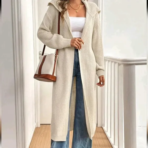 Women's Solid Color Minimalist Casual Hooded Cardigan