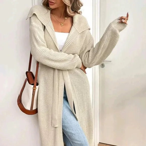 Women's Solid Color Minimalist Casual Hooded Cardigan