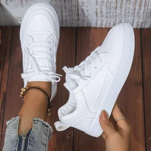 Women's Sporty Casual Lace Up Flat tennis Shoes Sneakers White