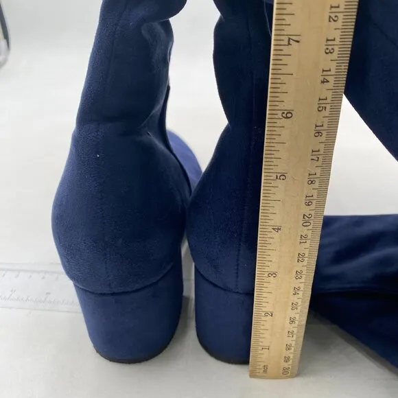 Women's Thigh High Block Heel Over The Knee Boots Blue Shoes